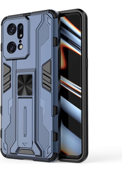 Oppo Find X5 Pro Drop Darbeye Dayanıklı Sert Pc Yumuşak Tpu Kapak Ince Uyumlu Kickstand Telefon Kılıfı-Mavi (Yurt Dışından)