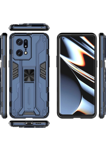 Oppo Find X5 Pro Drop Darbeye Dayanıklı Sert Pc Yumuşak Tpu Kapak Ince Uyumlu Kickstand Telefon Kılıfı-Mavi (Yurt Dışından) indirimleri