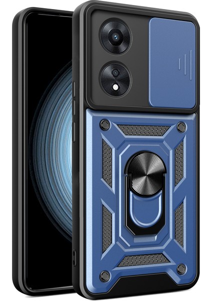 Oppo A58 4g Kılıf Sürgülü Lens Kapağı Pc+Tpu Kickstand Kapağı-Mavi (Yurt Dışından)