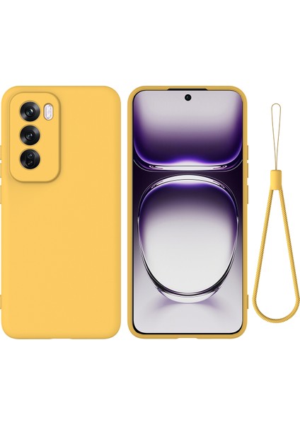 Oppo RENO12 5g (Global) Koruyucu Kılıf Sıvı Silikon Telefon Kılıfı Bilek Kayışı Ile-Sarı (Yurt Dışından)