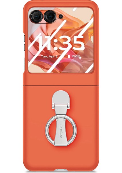 Motorola Razr 50 5g Kılıf Halka Kickstand Pc Telefon Kılıfı Temperli Cam Arka Ekran Filmi-Turuncu (Yurt Dışından)