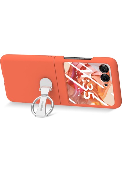 Motorola Razr 50 5g Kılıf Halka Kickstand Pc Telefon Kılıfı Temperli Cam Arka Ekran Filmi-Turuncu (Yurt Dışından) modelleri