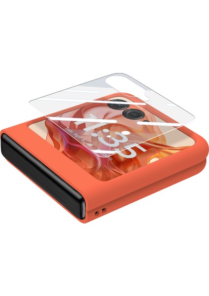 Motorola Razr 50 5g Kılıf Halka Kickstand Pc Telefon Kılıfı Temperli Cam Arka Ekran Filmi-Turuncu (Yurt Dışından) fırsatları