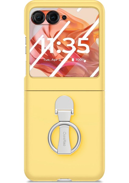 Motorola Razr 50 5g Kılıf Halka Kickstand Pc Telefon Kılıfı Temperli Cam Arka Ekran Filmi-Sarı (Yurt Dışından)