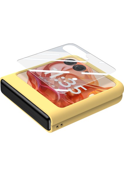 Motorola Razr 50 5g Kılıf Halka Kickstand Pc Telefon Kılıfı Temperli Cam Arka Ekran Filmi-Sarı (Yurt Dışından) fırsatları