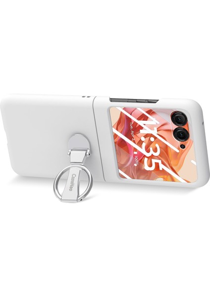 Motorola Razr 50 5g Kılıf Halka Kickstand Pc Telefon Kılıfı Temperli Cam Arka Ekran Filmi-Beyaz (Yurt Dışından) modelleri