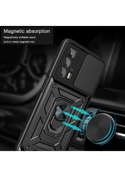 Motorola Edge 20 Pro Sert Pc + Tpu Çift Katmanlı Zırh Telefon Kılıfı Sürgülü Lens Koruması Ayaklı Çizilmeye Kapak Dahili Manyetik Metal Levha - Gül Altın (Yurt Dışından) modelleri