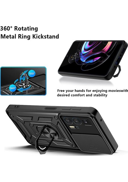 Motorola Edge 20 Pro Sert Pc + Tpu Çift Katmanlı Zırh Telefon Kılıfı Sürgülü Lens Koruması Ayaklı Çizilmeye Kapak Dahili Manyetik Metal Levha - Gül Altın (Yurt Dışından) indirimleri