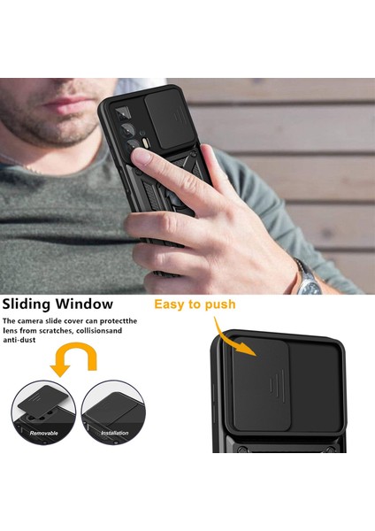 Motorola Edge 20 Pro Sert Pc + Tpu Çift Katmanlı Zırh Telefon Kılıfı Sürgülü Lens Koruması Ayaklı Çizilmeye Kapak Dahili Manyetik Metal Levha - Mavi (Yurt Dışından) fırsatları