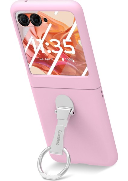 Motorola Razr 50 5g Kılıf Halka Kickstand Pc Telefon Kılıfı Temperli Cam Arka Ekran Filmi-Pembe (Yurt Dışından) fiyatları