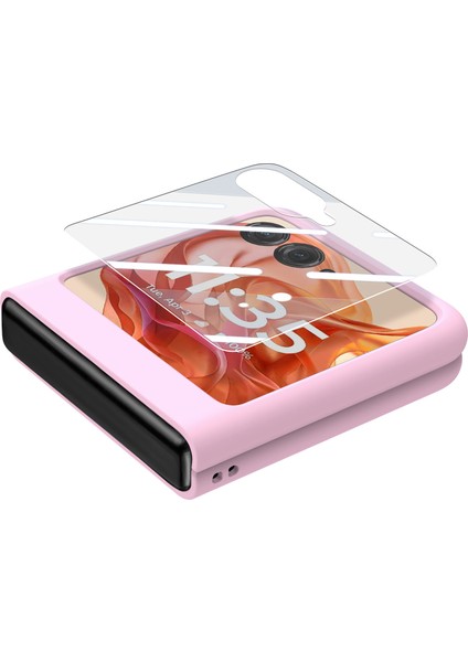 Motorola Razr 50 5g Kılıf Halka Kickstand Pc Telefon Kılıfı Temperli Cam Arka Ekran Filmi-Pembe (Yurt Dışından) fırsatları