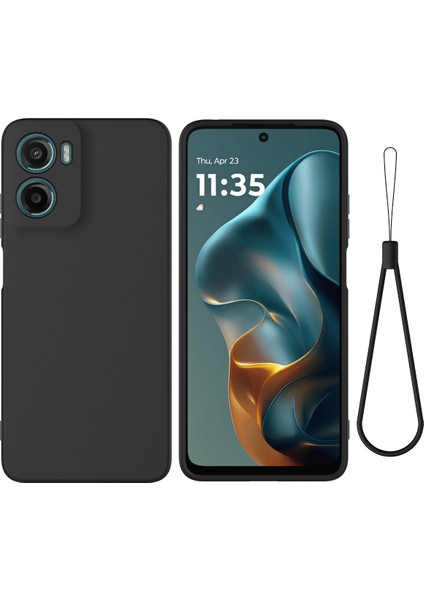 Motorola Moto E15 4g/motorola Moto G05 4g Kılıf Sıvı Silikon Telefon Arka Kapağı El Kayışı Ile-Siyah (Yurt Dışından)