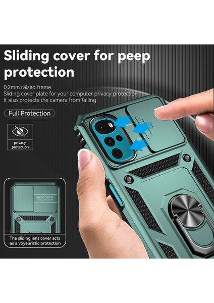 Motorola Moto G22 Çok Işlevli Kickstand Pc + Tpu Hibrit Kapak Sürgülü Kamera Koruma Telefon Kılıfı-Yeşil (Yurt Dışından) modelleri