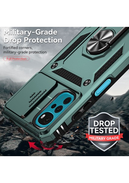 Motorola Moto G22 Çok Işlevli Kickstand Pc + Tpu Hibrit Kapak Sürgülü Kamera Koruma Telefon Kılıfı-Yeşil (Yurt Dışından) indirimleri