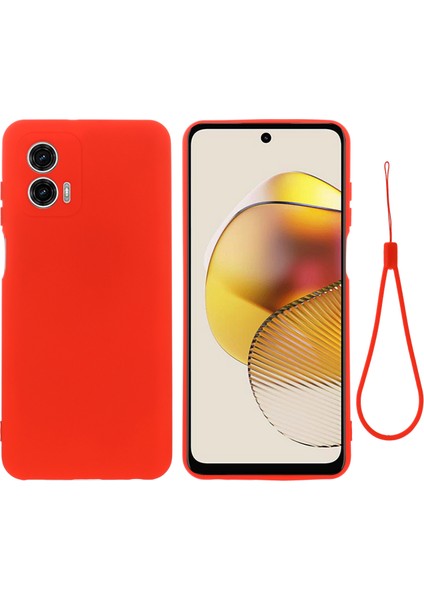 Motorola Moto G73 5g Için Sıvı Silikon Telefon Kılıfı, Kayışlı Yumuşak Astarlı Koruyucu Telefon Kılıfı-Kırmızı (Yurt Dışından)