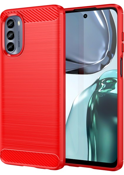 Motorola Moto G62 5g Yumuşak Tpu Telefon Kılıfı Karbon Fiber Doku Fırçalanmış Cep Telefonu Kapağı-Kırmızı (Yurt Dışından)