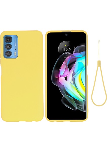Motorola Edge 20 Pro Sıvı Silikon Kalınlaştırma Tasarım Telefon Kılıfı Yumuşak Mikrofiber Astar Yastık Çizilmez Koruyucu Kılıf-Sarı (Yurt Dışından)