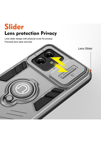 Motorola Moto G14 4g Kılıf Kickstand Slayt Lens Koruma Pc+Tpu Telefon Kılıfı-Gri (Yurt Dışından) modelleri