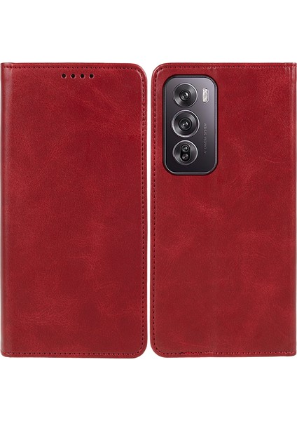 Oppo RENO12 Pro 5g (Global) Stand Kılıf Darbeye Dayanıklı Deri Cüzdan Telefon Kılıfı-Kırmızı (Yurt Dışından)