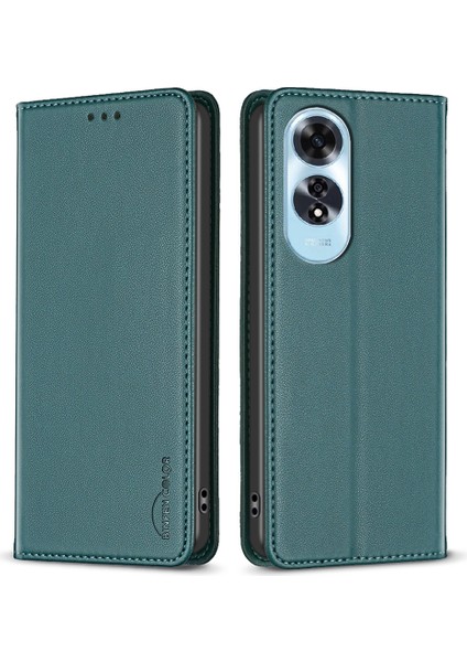 Bınfen Color BF18 Oppo A60 4g Cep Telefonu Kılıfı Manyetik Pu Deri Telefon Kılıfı Kart Yuvaları Ile-Yeşil (Yurt Dışından)