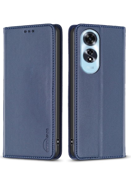 Bınfen Color BF18 Oppo A60 4g Cep Telefonu Kılıfı Manyetik Pu Deri Telefon Kılıfı Kart Yuvaları Ile-Mavi (Yurt Dışından)