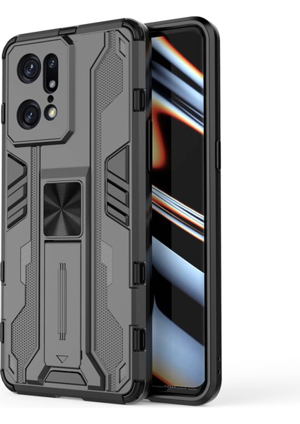 Oppo Find X5 Pro Drop Darbeye Dayanıklı Sert Pc Yumuşak Tpu Kapak Ince Uyumlu Kickstand Telefon Kılıfı-Siyah (Yurt Dışından)