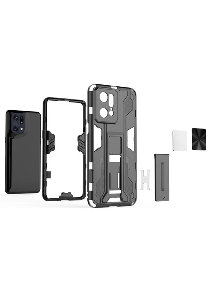 Oppo Find X5 Pro Drop Darbeye Dayanıklı Sert Pc Yumuşak Tpu Kapak Ince Uyumlu Kickstand Telefon Kılıfı-Siyah (Yurt Dışından) modelleri