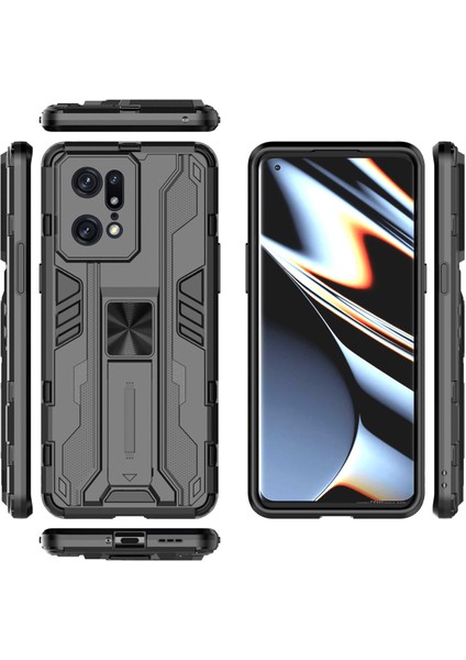 Oppo Find X5 Pro Drop Darbeye Dayanıklı Sert Pc Yumuşak Tpu Kapak Ince Uyumlu Kickstand Telefon Kılıfı-Siyah (Yurt Dışından) indirimleri