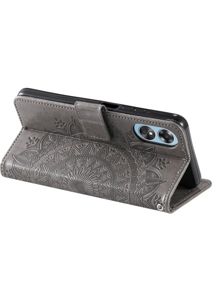 Oppo A58 5g Için Cep Telefonu Kılıfı, Baskılı Mandala Çiçek Desenli Cüzdan Standlı Telefon Kılıfı Askılı-Gri (Yurt Dışından) fırsatları