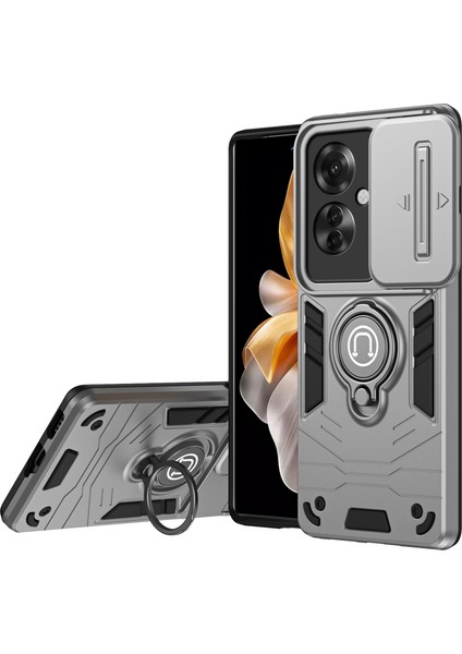 Oppo RENO11 F 5G/F25 Pro 5g Kılıf Sürgülü Lens Kapağı Telefon Kılıfı-Gri Için Halka Tutucu Kickstand Telefon Kabuğu (Yurt Dışından)