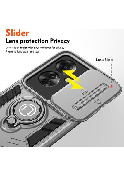 Oppo RENO11 F 5G/F25 Pro 5g Kılıf Sürgülü Lens Kapağı Telefon Kılıfı-Gri Için Halka Tutucu Kickstand Telefon Kabuğu (Yurt Dışından) modelleri