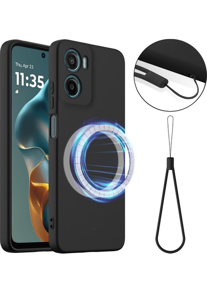 Motorola Moto E15 4g/motorola Moto G05 4g Kılıf Magsafe Anti-Düşme Sıvı Silikon Telefon Kılıfı ile Uyumlu-Siyah (Yurt Dışından)