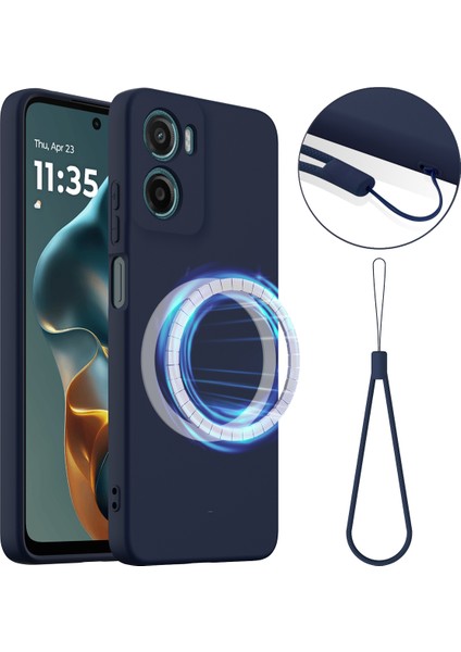 Motorola Moto E15 4g/motorola Moto G05 4g Kılıf Magsafe Düşmeye Karşı Dayanıklı Sıvı Silikon Telefon Kılıfı ile Uyumlu-Koyu Mavi (Yurt Dışından)
