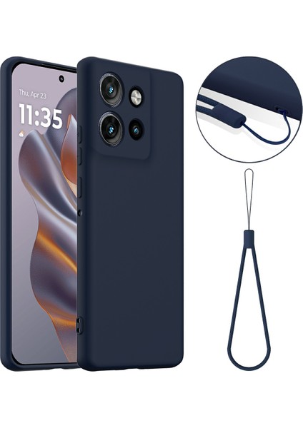 Motorola Edge 50 Neo 5g/moto S50 5g/thinkphone 25 5g Için Sıvı Silikon Kılıf, Kordonlu Magsafe Telefon Kılıfı ile Uyumlu-Koyu Mavi (Yurt Dışından)