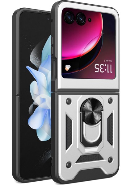 Motorola Razr 40 Ultra 5g Kılıf Pc+Tpu Telefon Kılıfı Kickstand Telefon Kabuğu-Gümüş (Yurt Dışından)