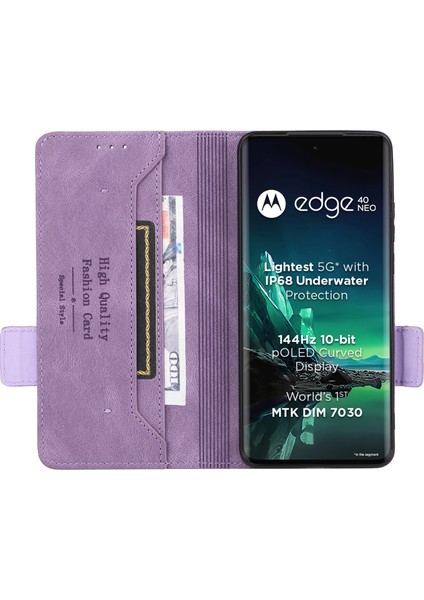 Motorola Edge 40 Neo 5g Kılıf Pu Deri Cüzdan Kılıfı Donanım Dekorlu-Mor (Yurt Dışından) fiyatları
