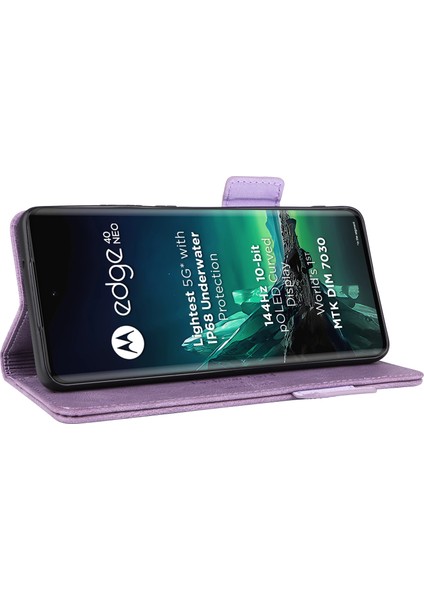 Motorola Edge 40 Neo 5g Kılıf Pu Deri Cüzdan Kılıfı Donanım Dekorlu-Mor (Yurt Dışından) modelleri