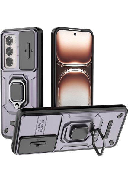 Oppo RENO12 5g (Global) Kılıf Kickstand Pc + Tpu Telefon Kabuğu Lens Kapağı ile - Mor (Yurt Dışından)