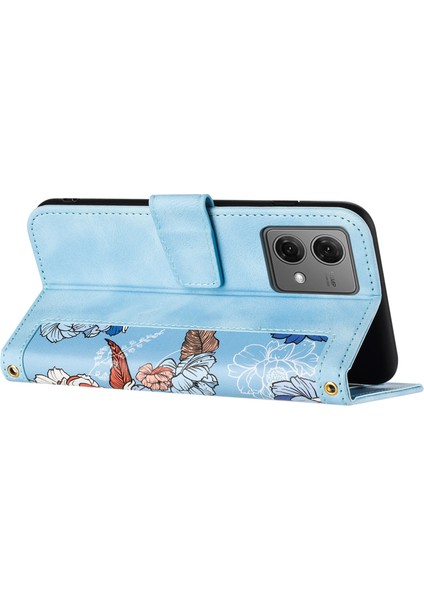 Motorola Moto G84 5g Kılıf Kart Yuvaları Pu Deri Çiçek Telefon Kılıfı-Bebek Mavisi (Yurt Dışından) modelleri