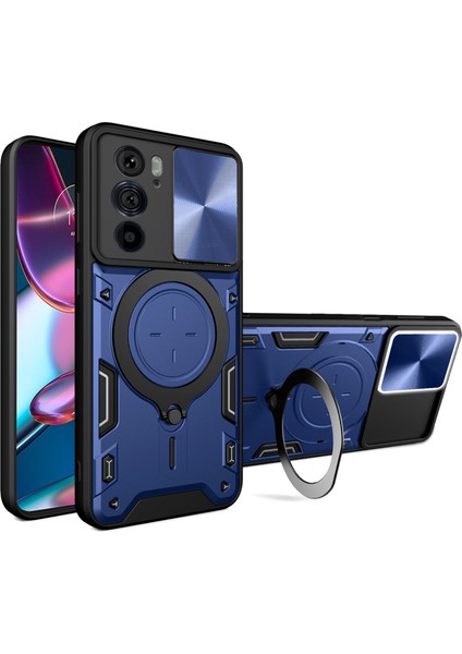 Motorola Edge 30 Pro (Motorola EDGE+(2022)) Kayar Kamera Kapak Halkası Destekli Pc+Tpu Telefon Kılıfı-Mavi (Yurt Dışından)