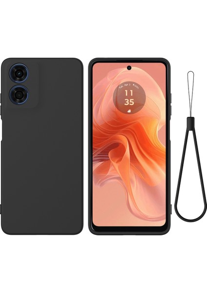 Motorola Moto G04S 4G/G04 4g Kılıf Sıvı Silikon Çizilmeye Dayanıklı Koruyucu Kabuk ve Kullanışlı Kayış-Siyah (Yurt Dışından)