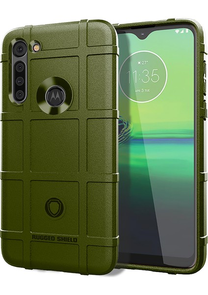 Motorola Moto G8 Power-Ordu Yeşili Için Sağlam Kalkan Kare Izgara Doku Kalınlaştırılmış Tpu Kılıf (Yurt Dışından)