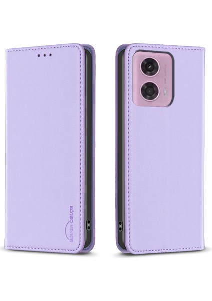Bınfen Color BF18 Motorola Moto G45 5G/G34 5g Kılıf Kart Tutucu Deri Telefon Kılıfı-Mor (Yurt Dışından)