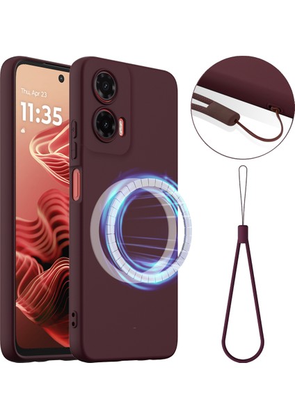 Motorola Moto G35 5g Kılıfı Magsafe Anti-Düşme Sıvı Silikon Telefon Kılıfı ile Uyumlu-Şarap Kırmızısı (Yurt Dışından)