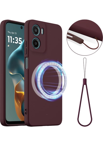 Motorola Moto E15 4g/motorola Moto G05 4g Kılıf Magsafe Anti-Düşme Sıvı Silikon Telefon Kılıfı ile Uyumlu-Şarap Kırmızısı (Yurt Dışından)