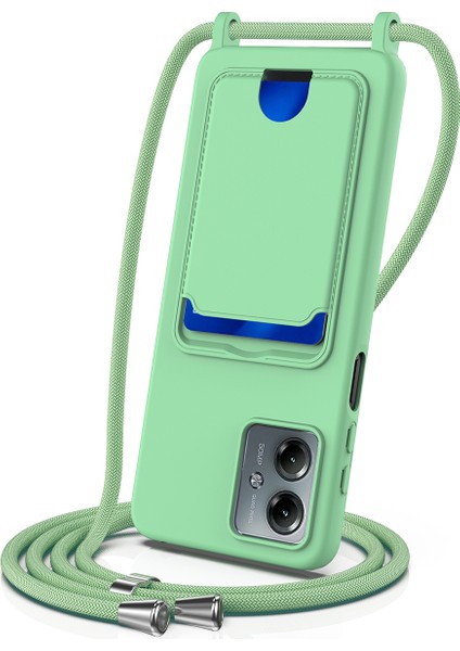 Motorola Moto G14 4g Kılıf Sıvı Silikon Kart Tutucu Arka Telefon Kılıfı Kordonlu-Yeşil (Yurt Dışından)