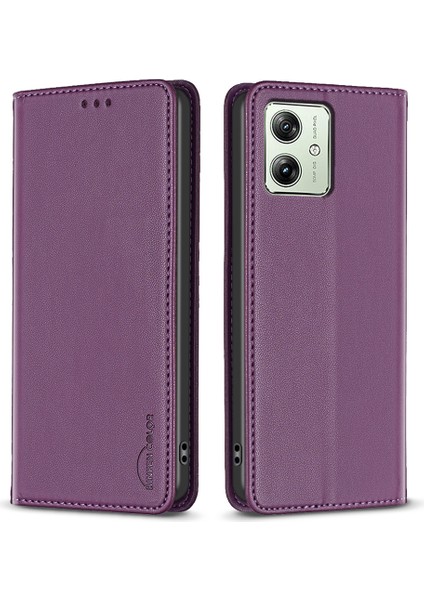 Bınfen Color BF18 Motorola Moto G54 5g Deri Kapak Kart Tutucu Stand Telefon Kılıfı-Koyu Mor (Yurt Dışından)