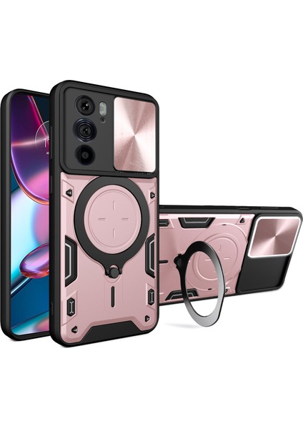 Motorola Edge 30 Pro (Motorola EDGE+(2022)) Kayar Kamera Kapak Halkası Destekli Pc+Tpu Telefon Kılıfı-Pembe (Yurt Dışından)