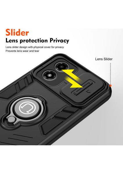 Motorola Moto G04 4G/G24 4g Kılıf Kickstand Pc+Tpu Telefon Kılıfı Sürgülü Lens Koruması-Siyah (Yurt Dışından) modelleri