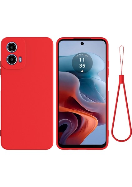 Motorola Moto G45 5g Kılıf Sıvı Silikon Çizilmez Telefon Kılıfı El Askısı Ile-Kırmızı (Yurt Dışından)